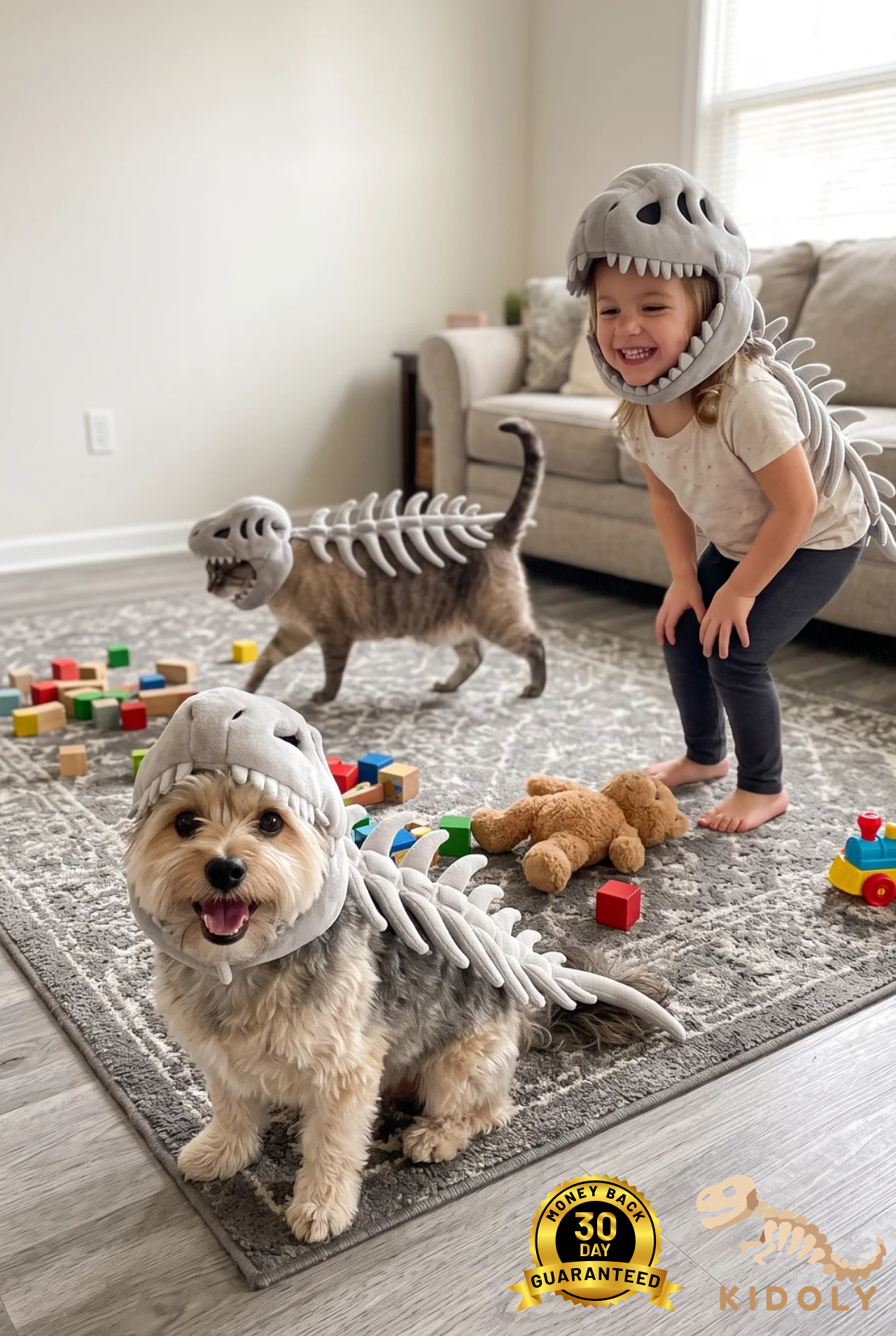 Kidoly Dino Skeleton Hood T-Rex Costume for Cats, Dogs & Kids 🦕