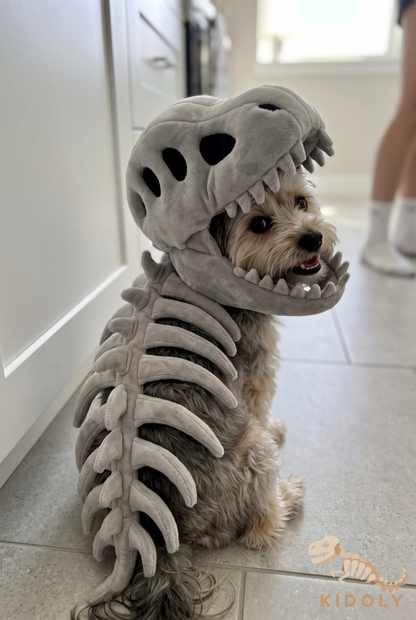 Kidoly Dino Skeleton Hood T-Rex Costume for Cats, Dogs & Kids 🦕